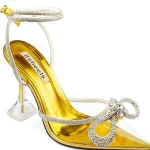 NWT ZZHEELS WOMEN BOWKNOT CLEAR HEELS CRYSTAL SLINGBACK LACE UP SANDALS SIZE 8.5